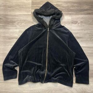 Black Velvet Hoodie with Faux Fur Trim Size XL